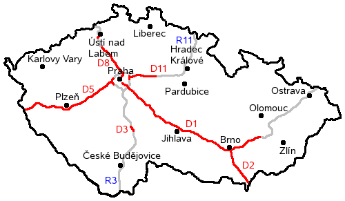 Karte Autobahnan Tschechien