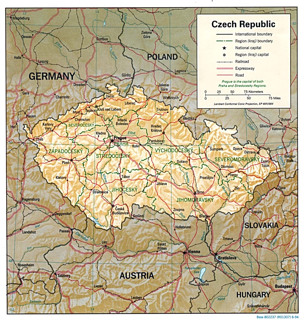 Reliefkarte Tschechien