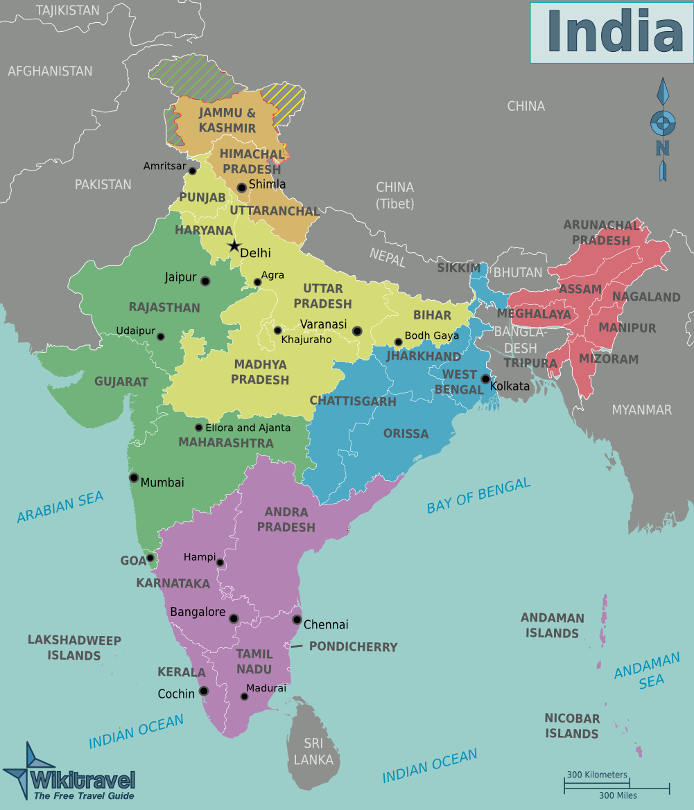 Indien Karte - indische Bundesstaaten (Landkarte Indien)