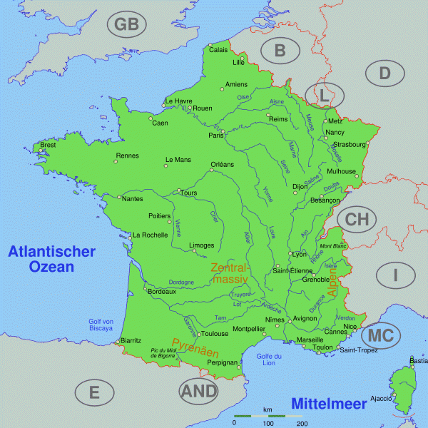 Karte Frankreich mit St�dten