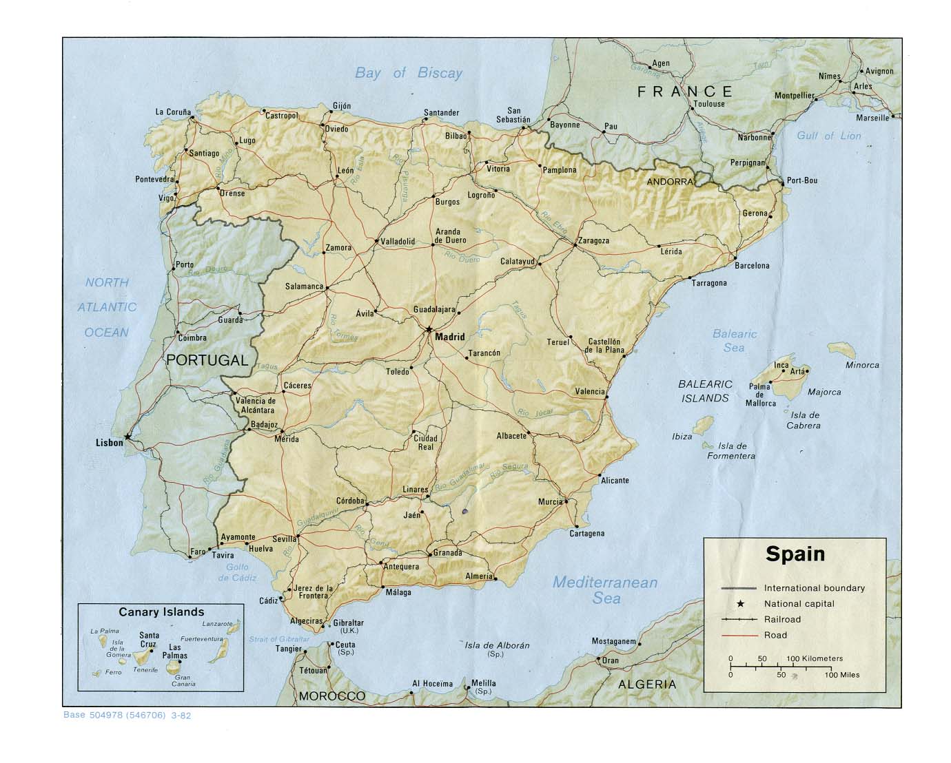 Reliefkarte Spanien