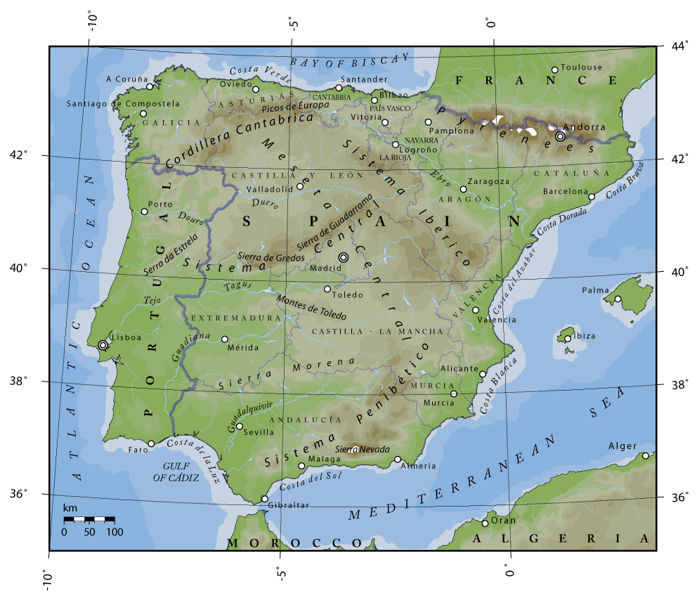 Topographische Karte Spanien