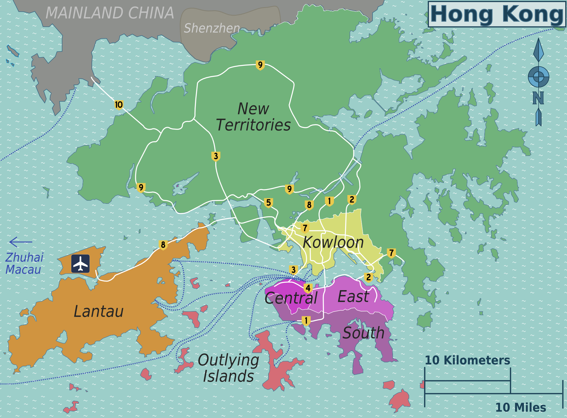 Karte von Hong Kong (Karte Distrikte) : Weltkarte.com - Karten und