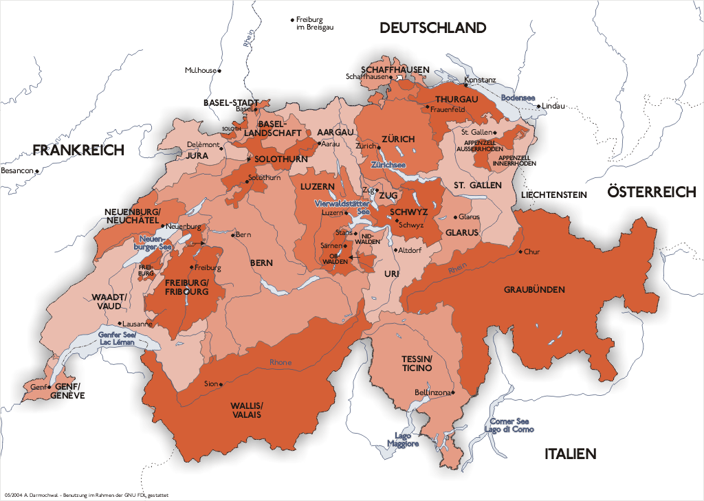 Landkarte Schweiz (Kantone) : Weltkarte.com - Karten und Stadtpläne der