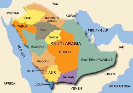 Landkarte Saudi Arabien (Administrative Bezirke) : Weltkarte.com