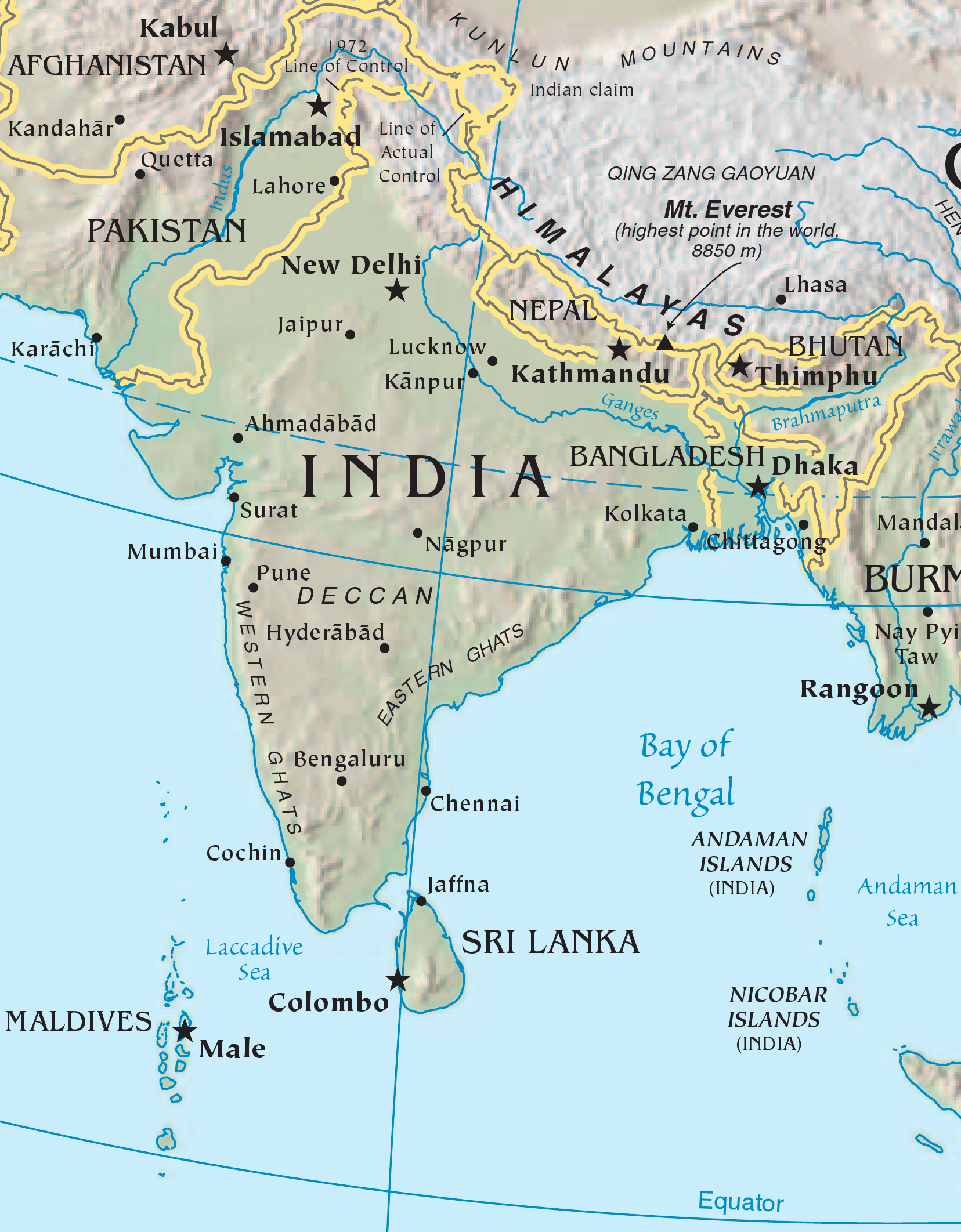 Landkarte Indien (Physische Karte) : Weltkarte.com - Karten und