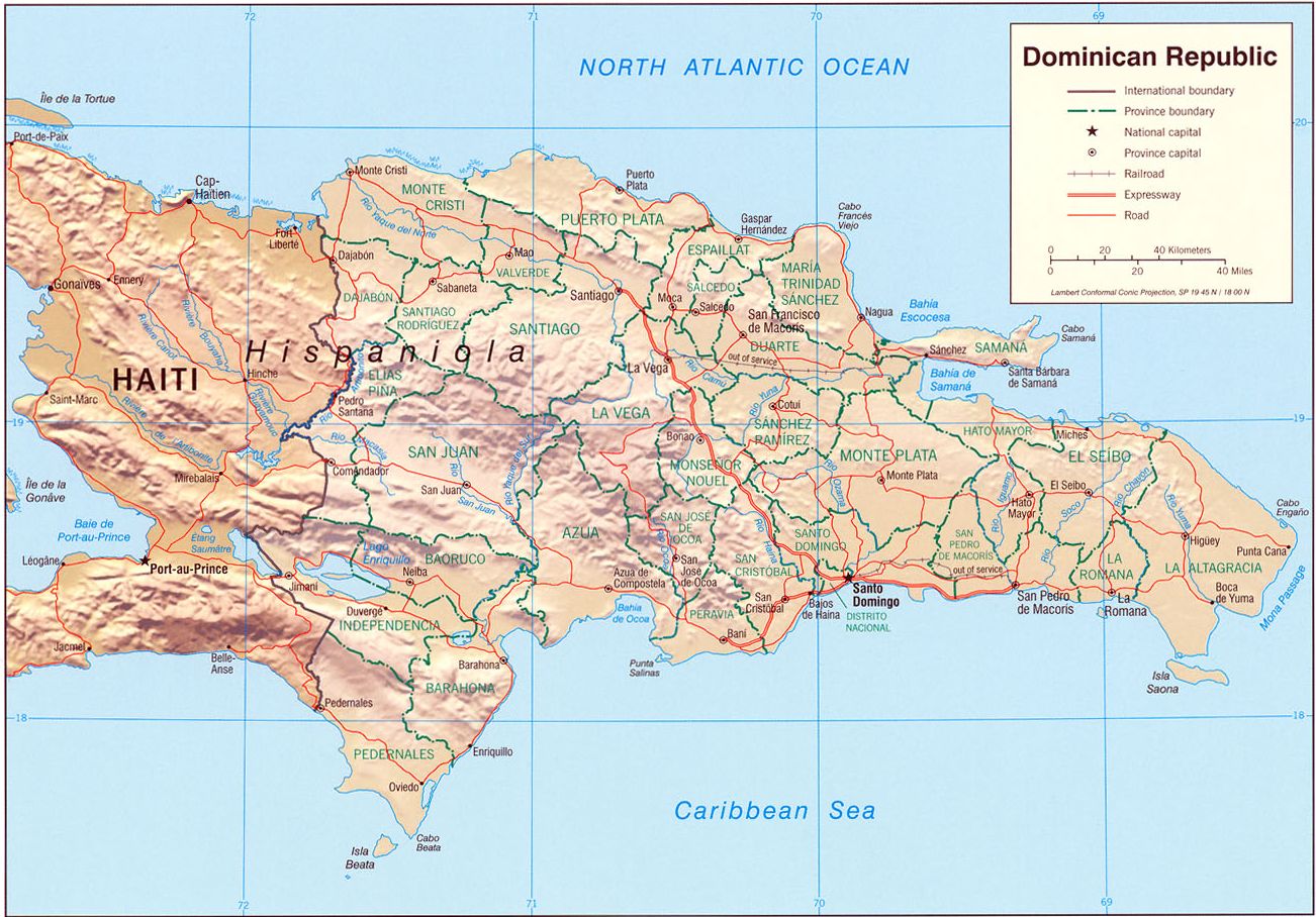 Landkarte Dominikanische Republik (Reliefkarte) : Weltkarte.com