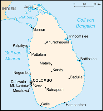 Landkarte Sri Lanka (Kleine Überischtskarte) : Weltkarte.com - Karten