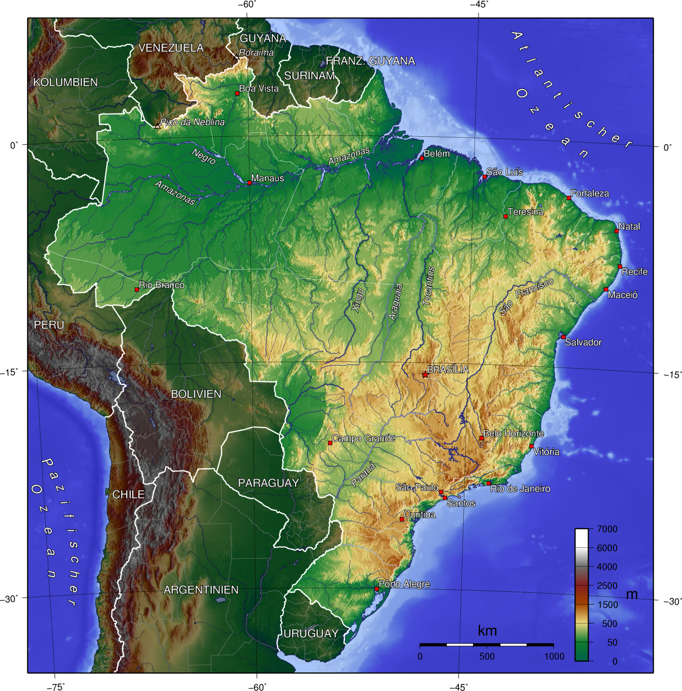 Topographische Karte Brasilien