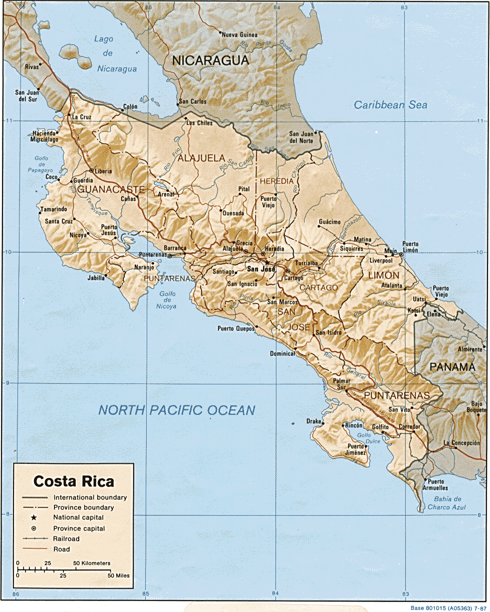 Reliefkarte Costa Rica