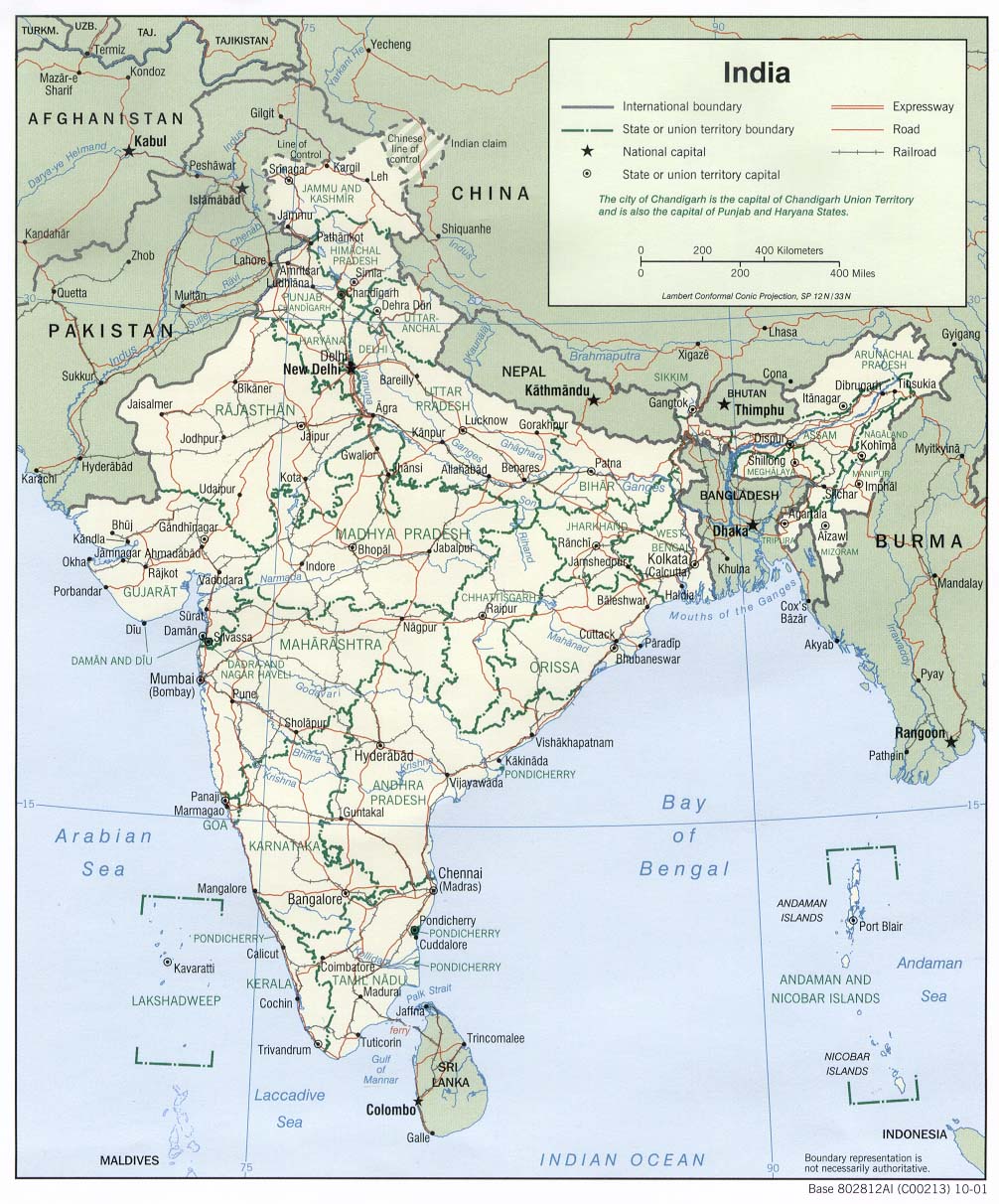 Landkarte Indien (Politische Karte) : Weltkarte.com - Karten und