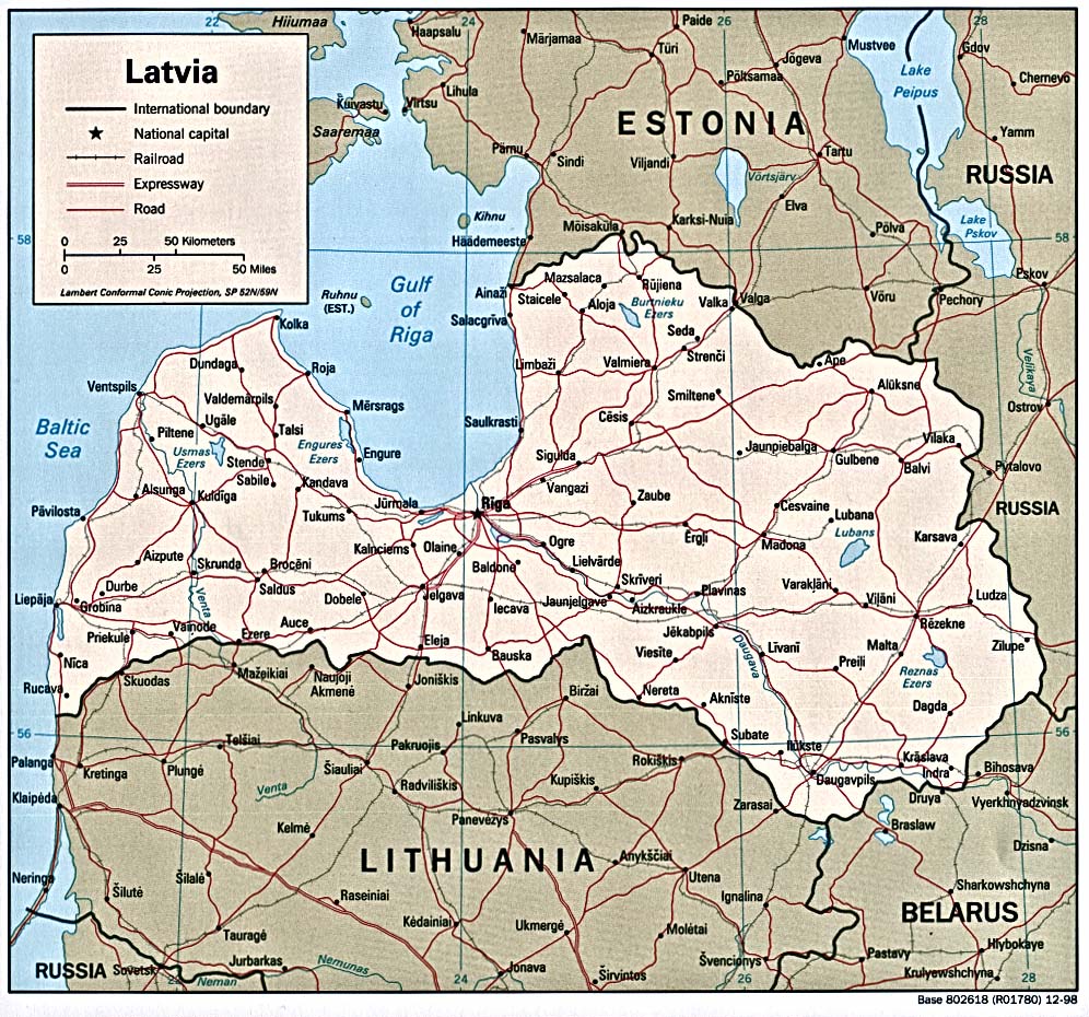 Landkarte Lettland (Politische Karte) : Weltkarte.com - Karten und