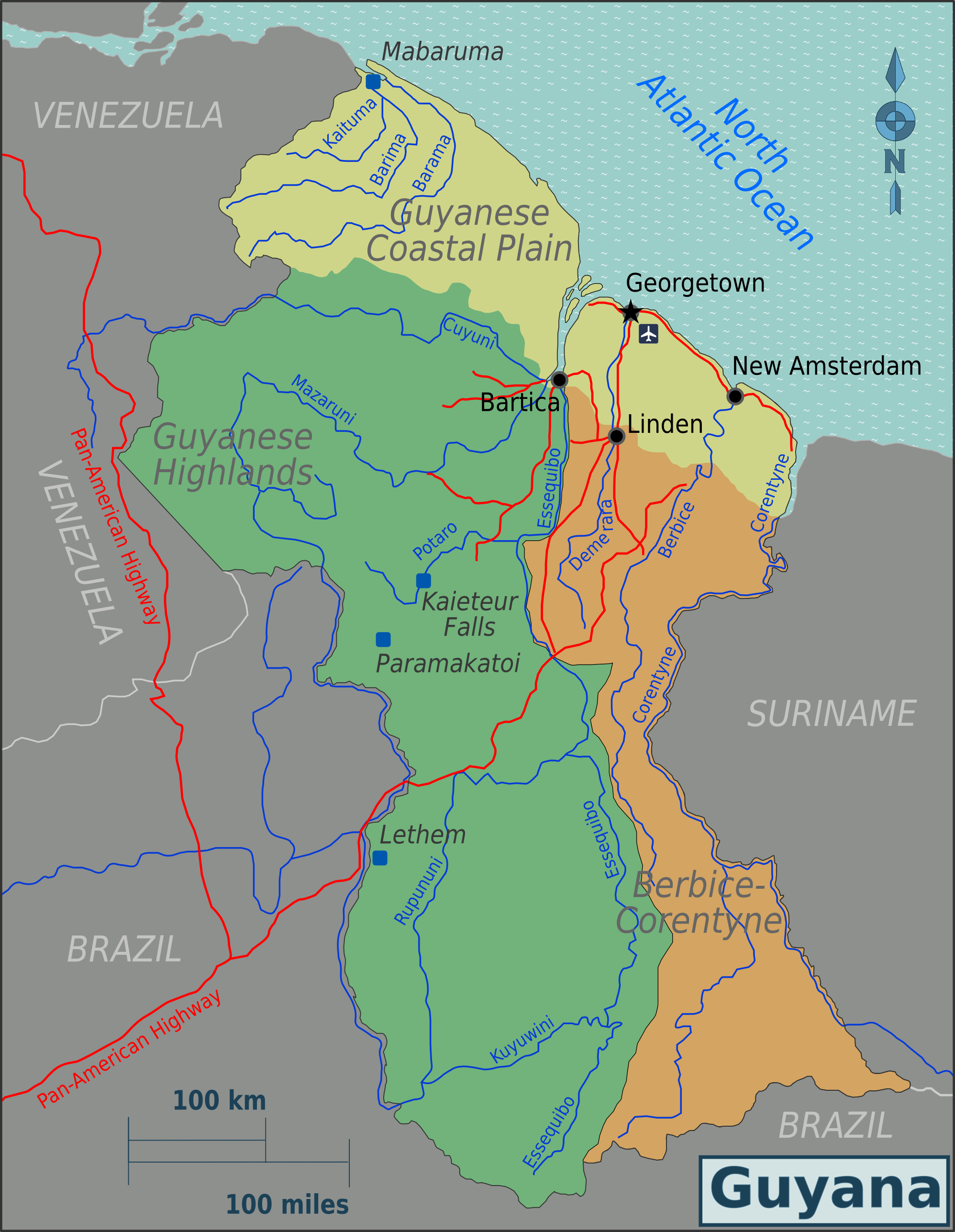 Map of Guyana (Map Regions) .