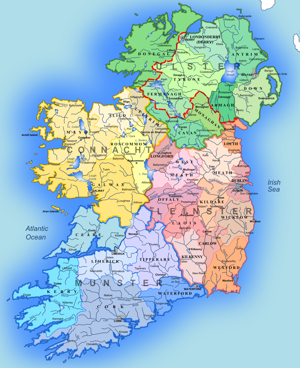 Landkarte Republik Irland (Regionen) : Weltkarte.com - Karten und
