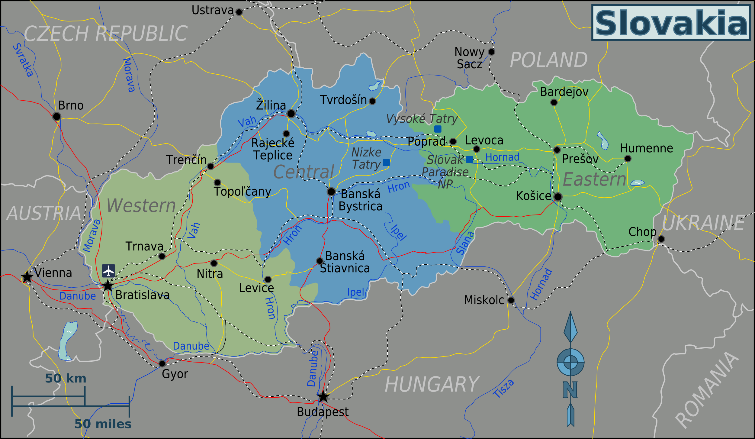 Landkarte Slowakei (Karte Regionen) : Weltkarte.com - Karten und