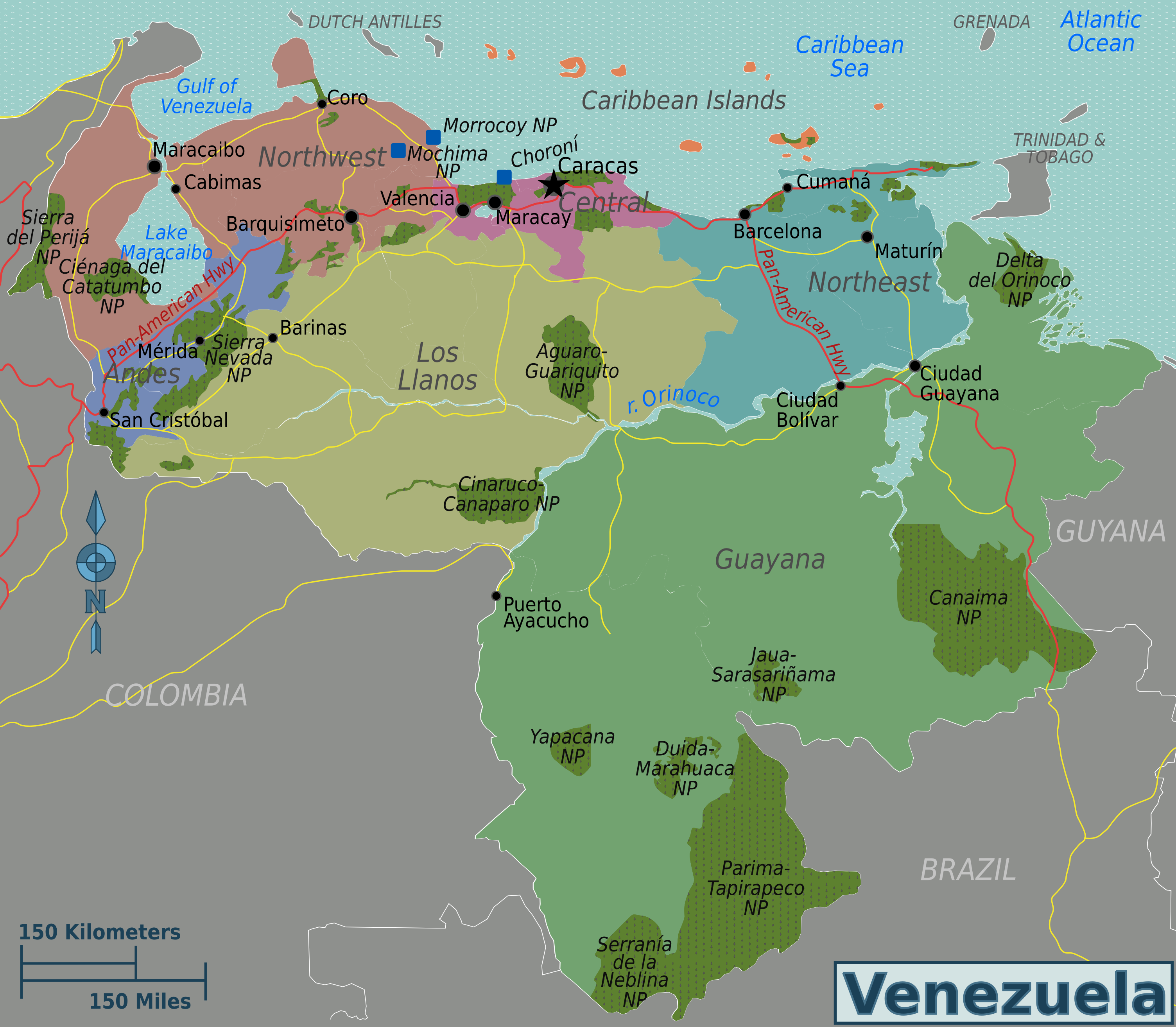Landkarte Venezuela (Übersichtskarte/Regionen) : Weltkarte.com - Karten