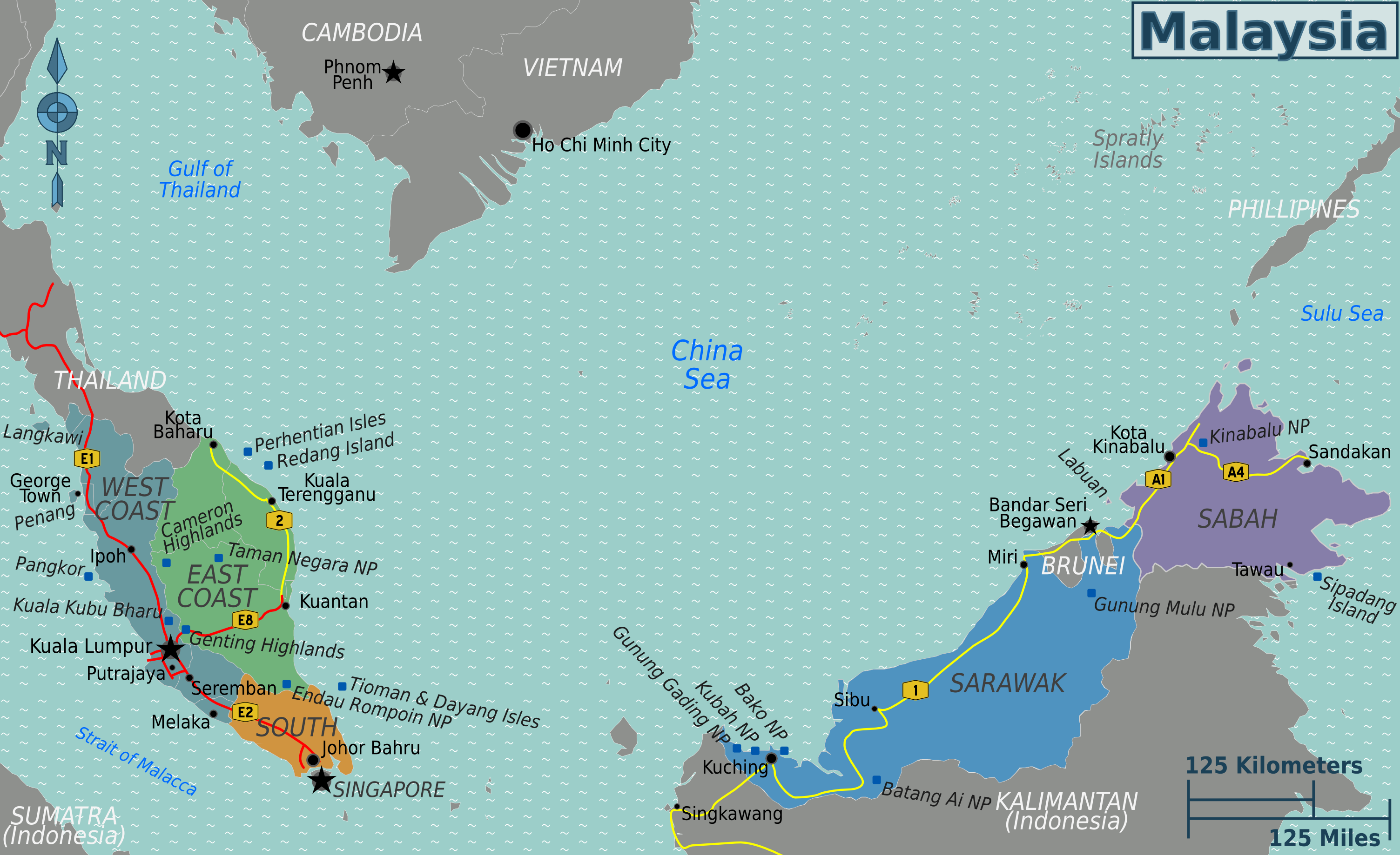 Landkarte Malaysia (Karte Regionen) : Weltkarte.com - Karten und