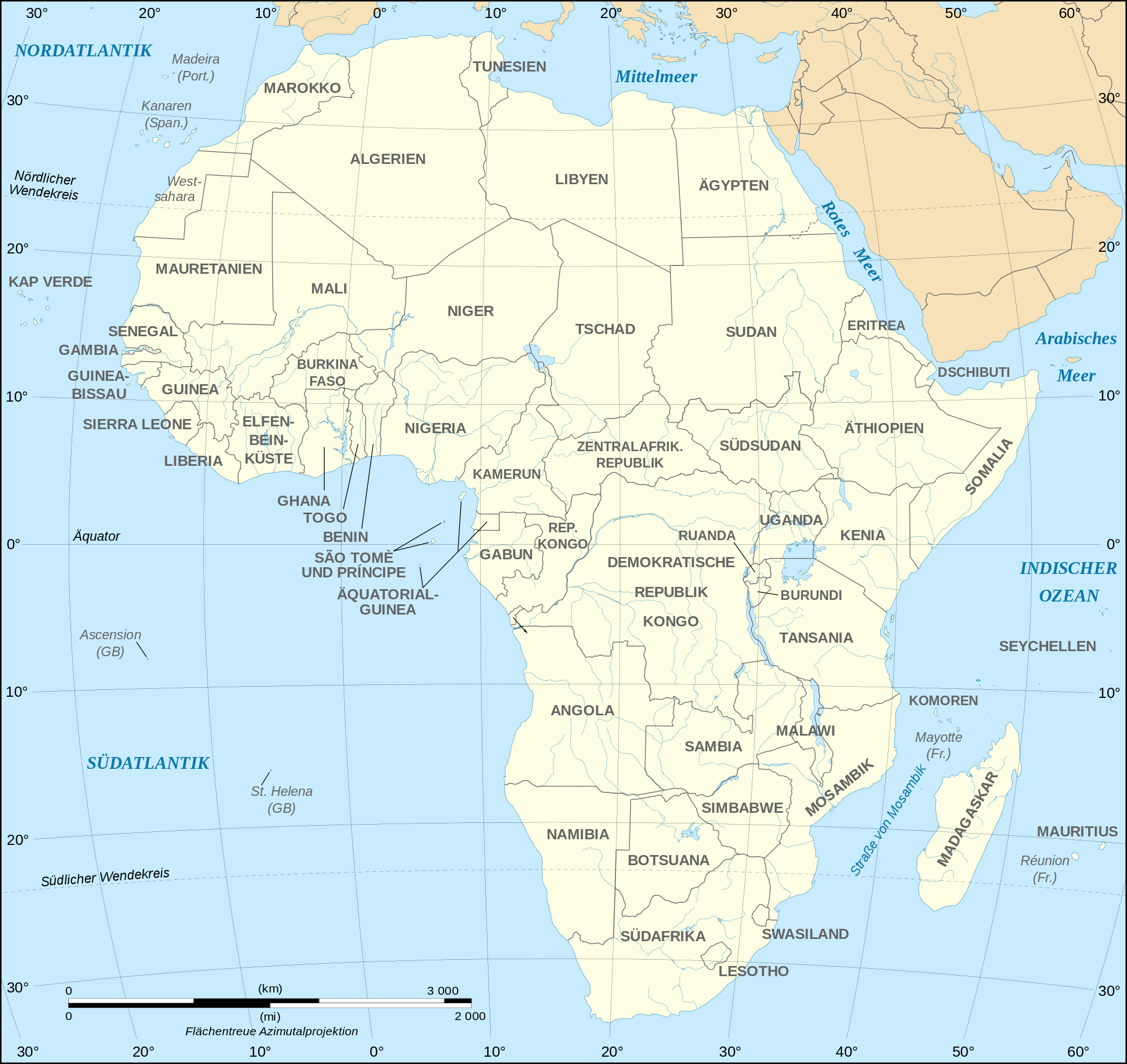 Landkarte Von Afrika In Deutsch | Kleve Landkarte