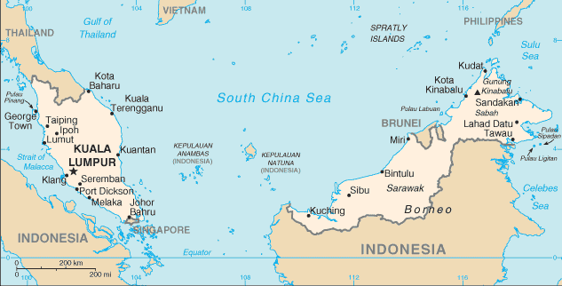 Landkarte Malaysia (Kleine Überischtskarte) : Weltkarte.com - Karten