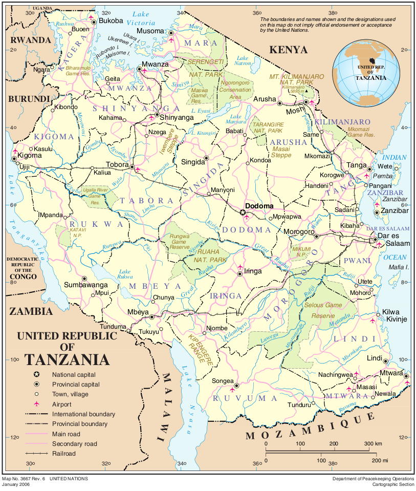 landkarte tansania Landkarte Tansania Ubersichtskarte Weltkarte Com Karten Und Stadtplane Der Welt landkarte tansania